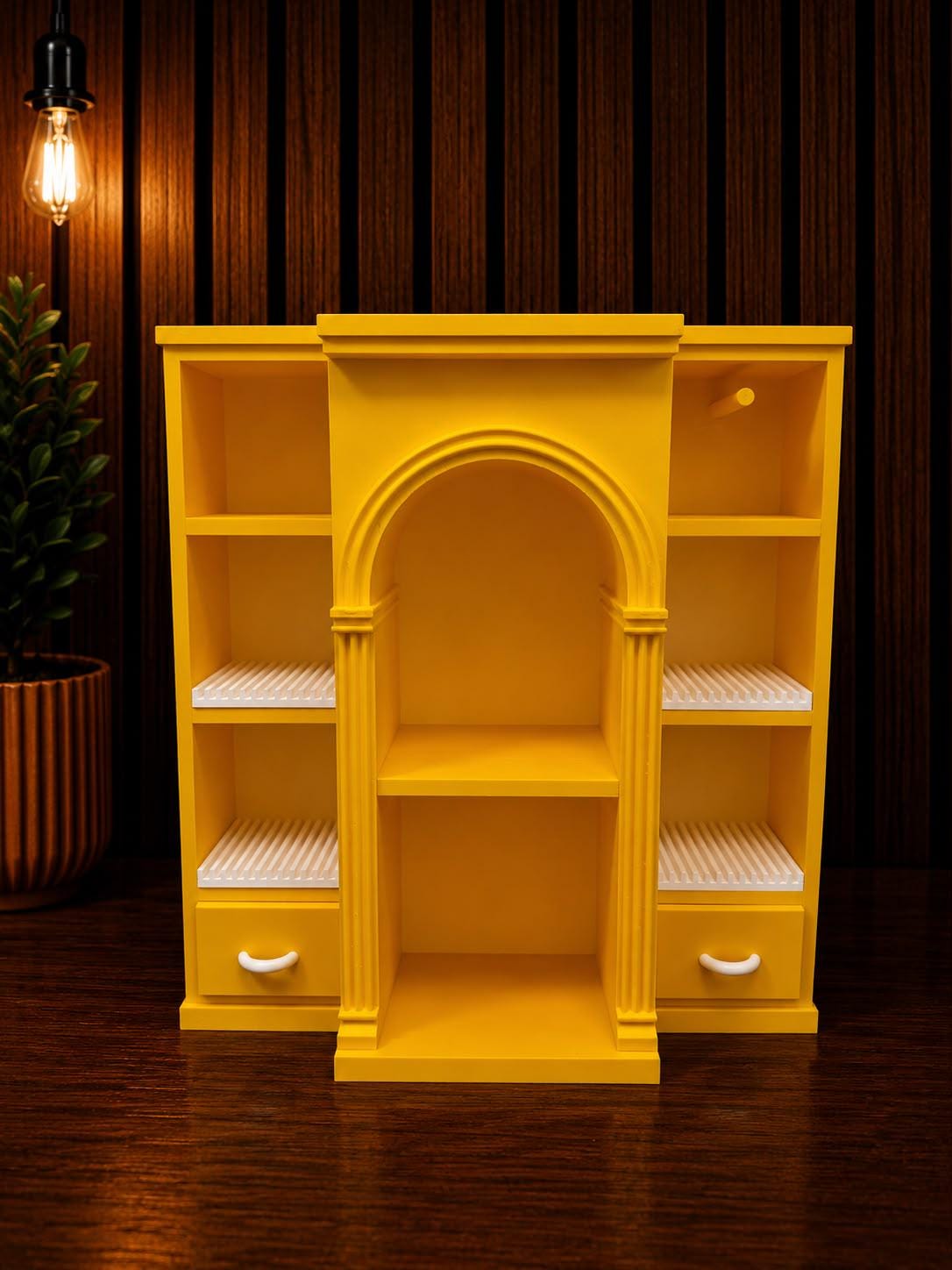 Yellow Vinyl Collection Shelf with 4 disco holders (Items not included)
